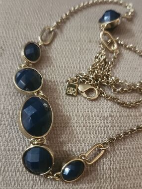 Banana Republic Long Gold-Tone Necklace with D. Teal Faceted Acrylic Beads